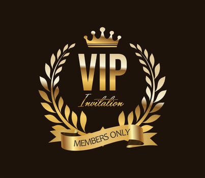 VIP premium and exclusive sign and crown isolated on black background . VIP invitation design template vector