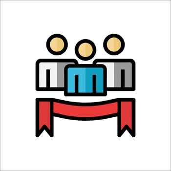 A group of people sitting at a table with a ribbon vector