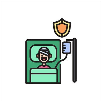 A man in a hospital bed with a shield on his head vector