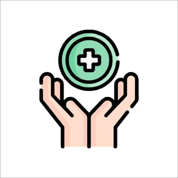 A hand holding a green cross on a white background vector