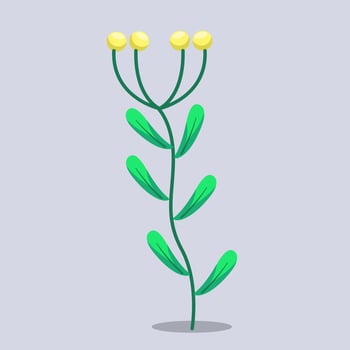 Flat illustration Simple Green Leaf with yellow flower, Modern Botanical Illustration vector