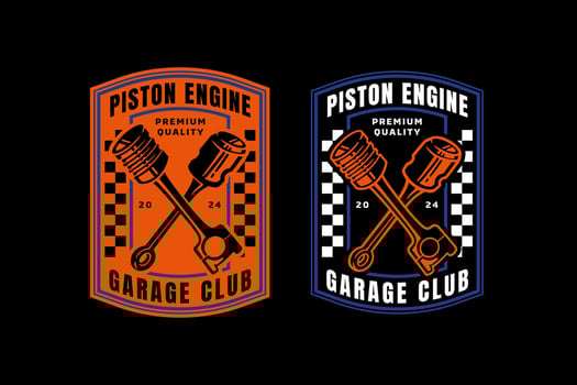 engine piston crossed retro badge logo design for garage, workshop, spare part, extreme sport. cylinder engine crossed emblem logo collection for racer, motorcycle, rider, adventure vector