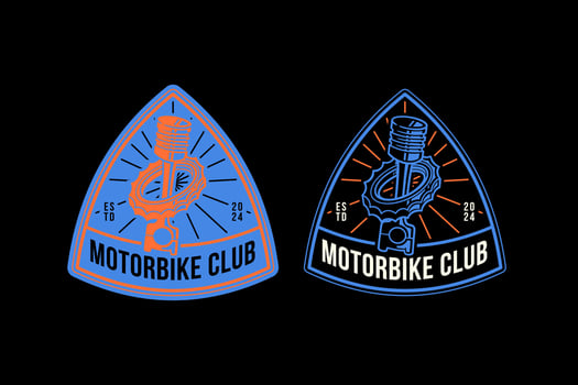 mechanism gear with piston engine retro badge logo design for garage, workshop, spare part, extreme sport. cogwheel engine with cylinder steel emblem logo collection for racer, motorcycle, rider vector