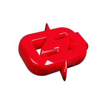 A red logo with a lightning bolt on it png