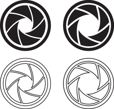 Camera lens diaphragm collection.Aperture icon set. vector