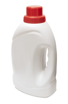 White blank plastic detergent bottle with red cap and side handle. This container is ideal for packaging liquid laundry detergent, fabric softener png