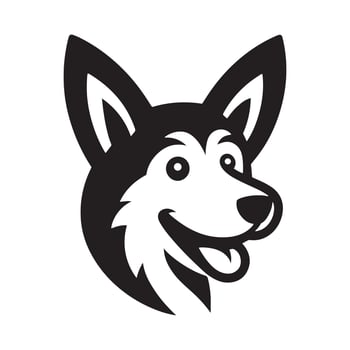A black and white cute dog head icon, logo silhouette vector