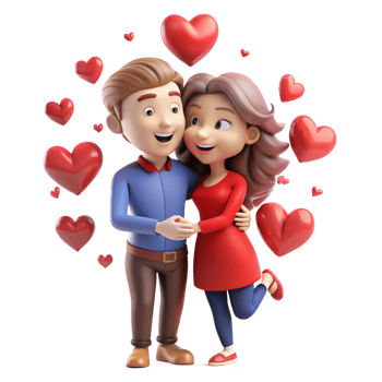 Romantic Couple with Heart-Shaped Love Decor png
