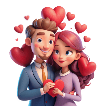 Romantic Couple with Love Hearts png