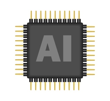 AI, CPU, GPU microchip icon, Machine learning micro chip symbol, ML icon, Artificial intelligence sign. realistic illustration image. Isolated on white background. vector