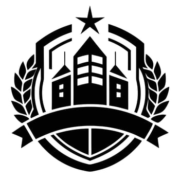 Black and White City Emblem with Star and Laurel. vector
