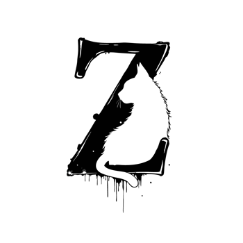 A letter Z incorporates the silhouette of a cat, cutouts png