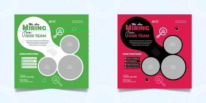 Square social media post design template We are hiring vector