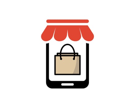 Shopping store logo for mobile e comerce and local market branding. Online shop icon simple minimalist sign for payments, shipping and sale, illustration. vector