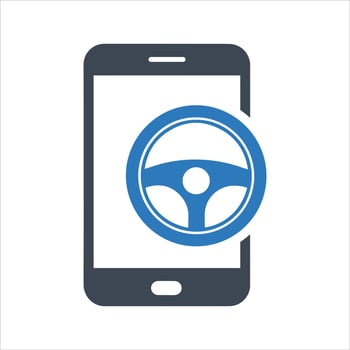 Steering wheel icon. Driver. Driving car. Using a mobile phone while driving icon vector