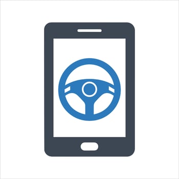 Steering wheel icon. Driving car. Using a mobile phone while driving icon vector
