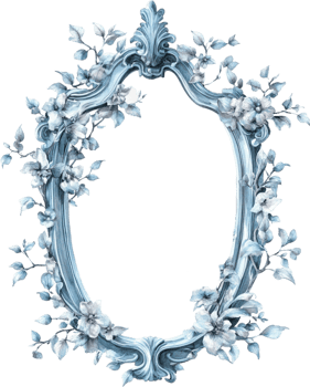 Ornate Blue Vintage Mirror with Floral Accents, Victorian-Style Wall Decor Illustration png