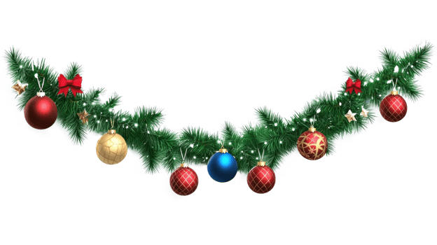 Christmas garland with ornaments hanging 3D icon cartoon isolate on transparent background png