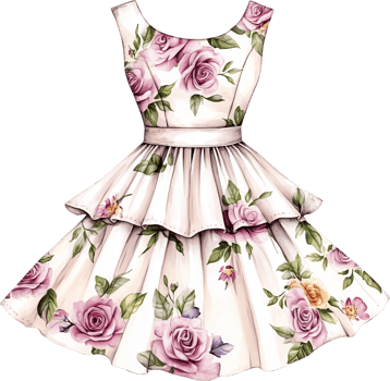 Floral Ruffled Dress in Pastel Colors Romantic and Feminine Fashion Illustration png