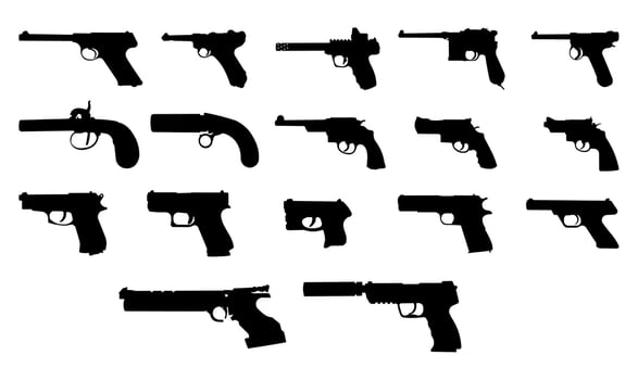 Handgun silhouettes illustration set vector