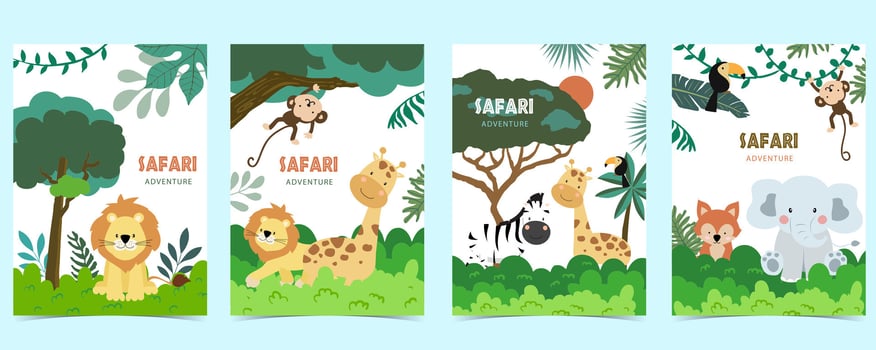 cute safari landscape template banner with animal vector