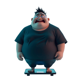 A cartoon representation of a robust man in a black shirt, conveying a sense of happy because loss weight png