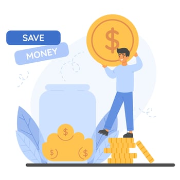 Modern finance illustration featuring people savings and a person managing money. Perfect for investment visuals vector