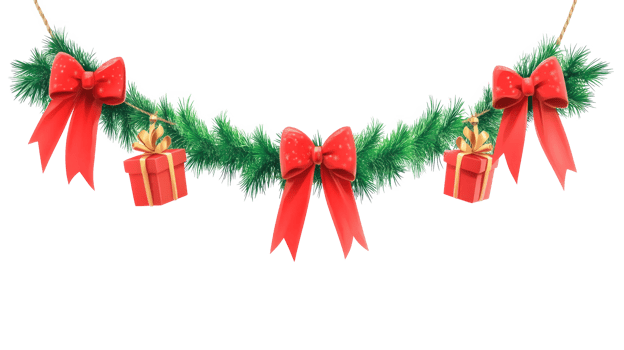 Christmas presents gifts garland hanging 3D icon cartoon isolate on transparent background png
