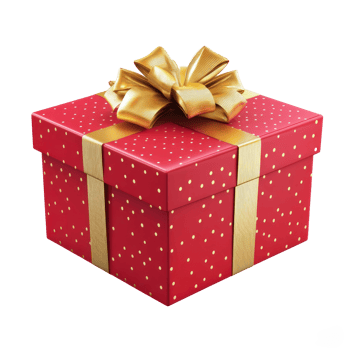 Red gift box with gold ribbon and bow 3D icon isolate on transparent background png