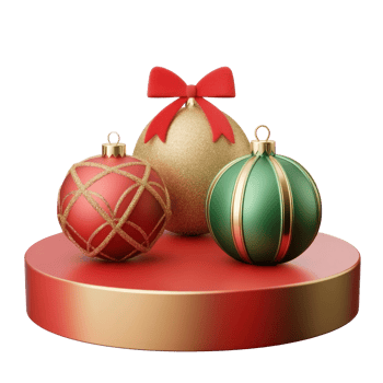 Green red and gold Christmas podium decoration items 3D icon cartoon smooth soft light isolate on transparent background png