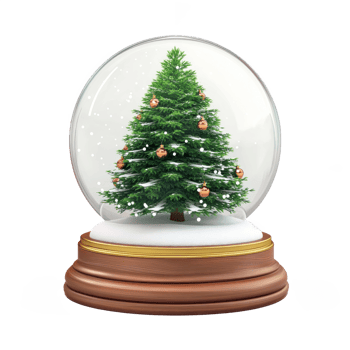 Christmas tree inside Snow Globe 3D icon cartoon round edges isolate on transparent background png
