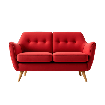 A red couch with wooden legs and a red cushion png