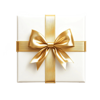 White gift box with gold ribbon and bow 3D icon isolate on transparent background png