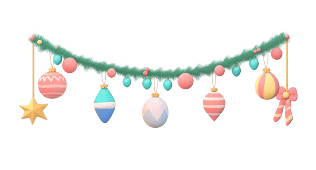 Christmas garland with decorations hanging 3D icon cartoon isolate on transparent background png