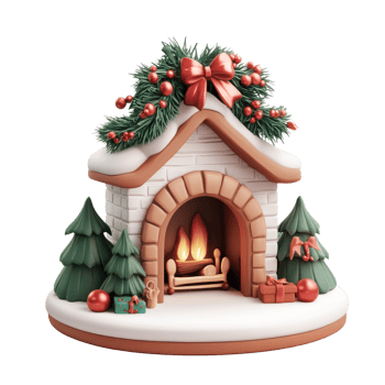 Christmas Ornate and Garland on Top of a Fireplace 3D icon isolate on transparent background png
