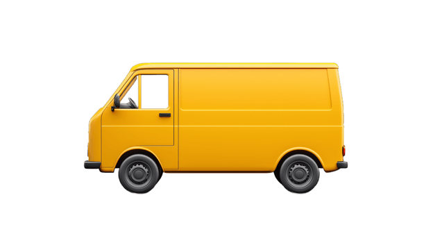 Yellow delivery van side view on transparent background, ideal for logistics and transportation themes png