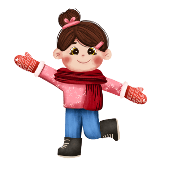 A cartoon girl wearing a pink coat and mittens png