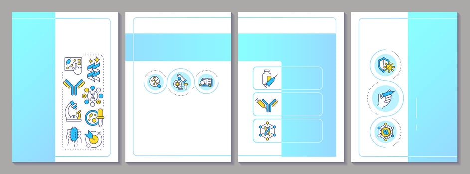 Antibody development blue gradient brochure template. Leaflet design with linear icons. Editable 4 layouts for presentation, annual reports vector