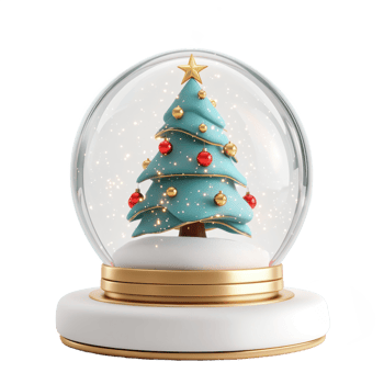 Christmas tree inside Snow Globe 3D icon cartoon round edges isolate on transparent background png
