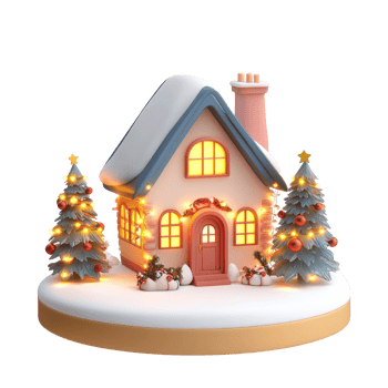 House with Christmas decorations 3D icon cartoon smooth soft light isolate on transparent background png