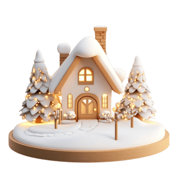 Christmas white wood house 3D icon cartoon smooth soft light isolate on transparent background png