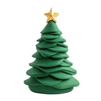 Christmas tree modern elegant decoration clay style bright isolate on transparent background png