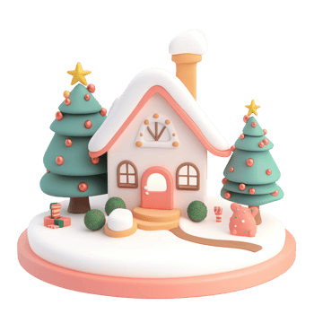 House with Christmas decorations 3D icon isolate on transparent background png