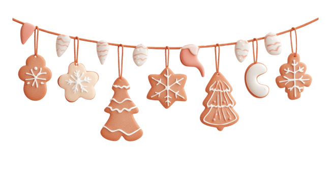 Christmas garland with cookies hanging 3D icon isolate on transparent background png