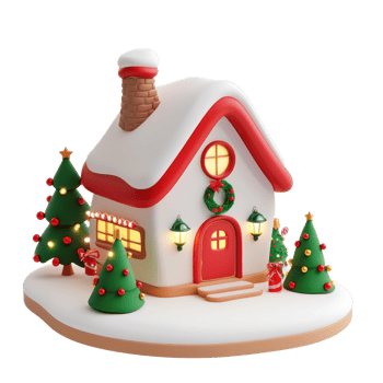 House with Christmas decorations 3D icon isolate on transparent background png
