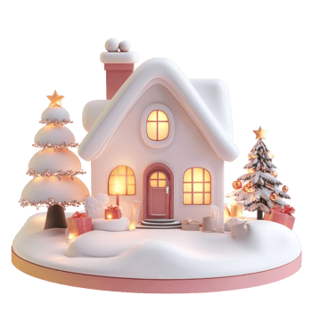 House with Christmas decorations 3D icon cartoon smooth soft light isolate on transparent background png