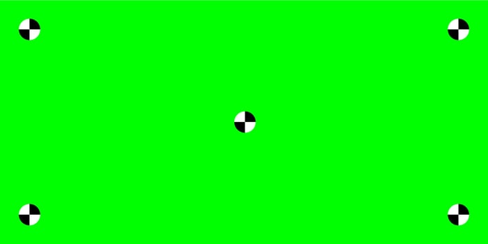 Greenscreen template. Green background with tracking black cross marks. Chromakey technology to add visual effects or VFX in footage during movie post-production phase. flat illustration. vector