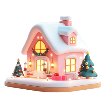 House with Christmas decorations 3D icon cartoon smooth soft light isolate on transparent background png