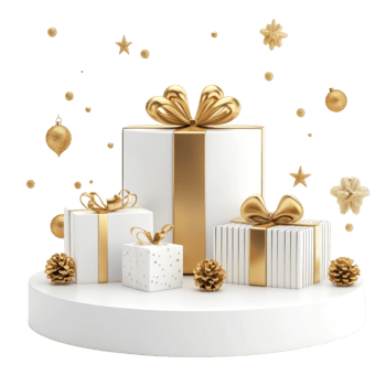 Christmas white and gold podium presents 3D icon isolate on transparent background png