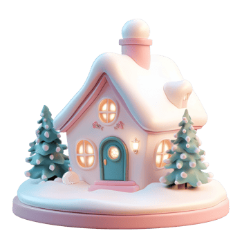 Christmas House 3D icon cartoon smooth soft light isolate on transparent background png